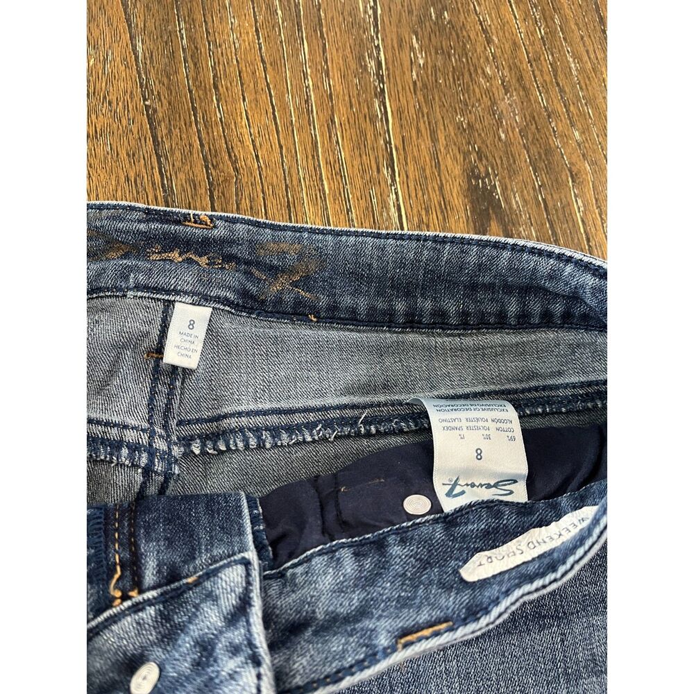 Seven7 Denim Shorts Size 8 Medium Wash Cutoff Raw Hem Stretch Jean Shorts - Picture 2 of 8